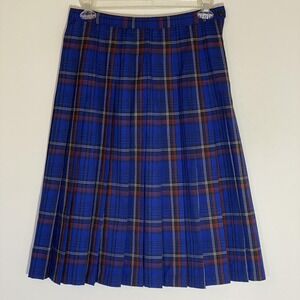 Vintage Pendleton Skirt Womens 14 Blue Plaid Pleated Wool Midi Made USA